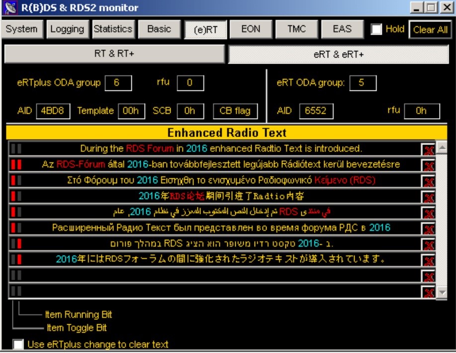 RX014 screen with eRT using UTF-8 character codes